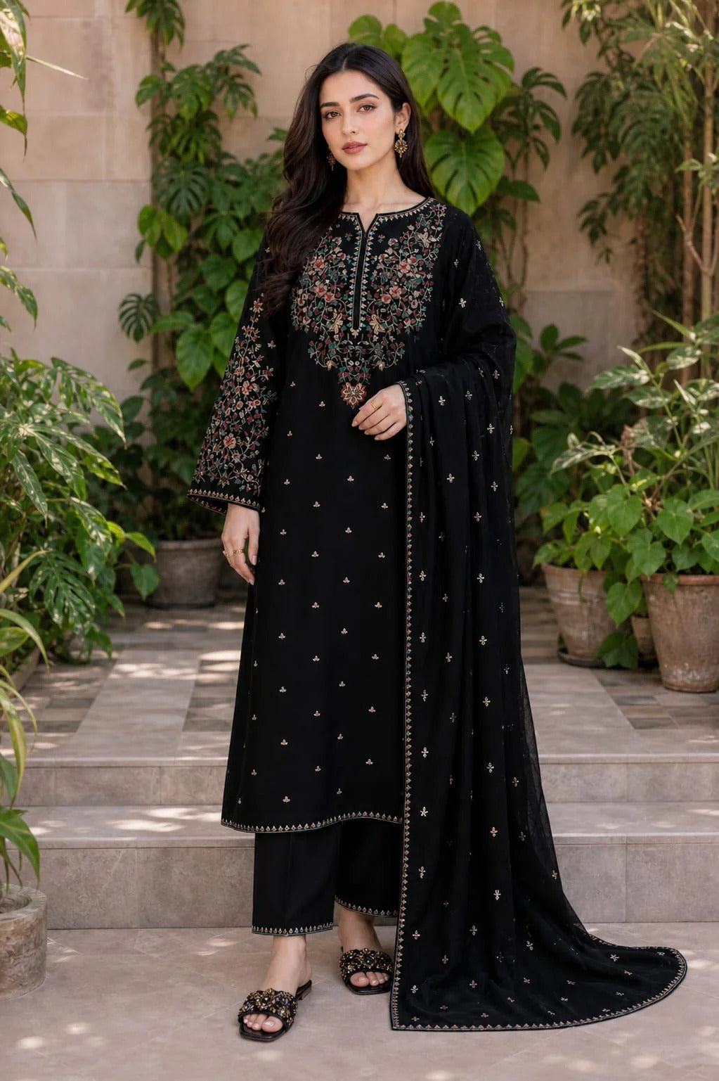 SNS- HIGHLY RECOMMENDED Fully Embroidered Lawn Suit With Embroidered Bamber Chiffon Dupatta