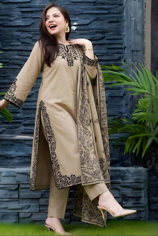 SNS-SPL746 Unstitched Embroidered Lawn Suit 3pc With Digital Printed Monar Dupatta