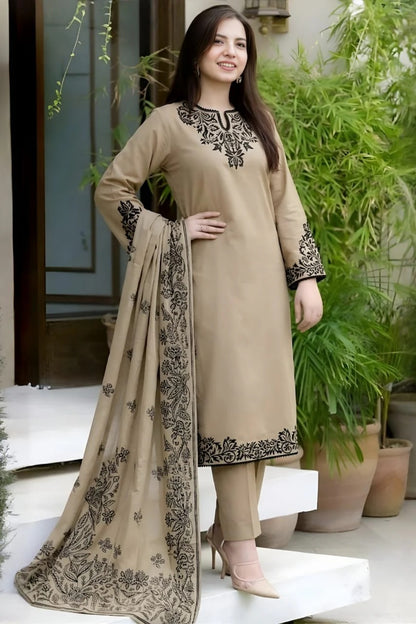 SNS-SPL746 Unstitched Embroidered Lawn Suit 3pc With Digital Printed Monar Dupatta
