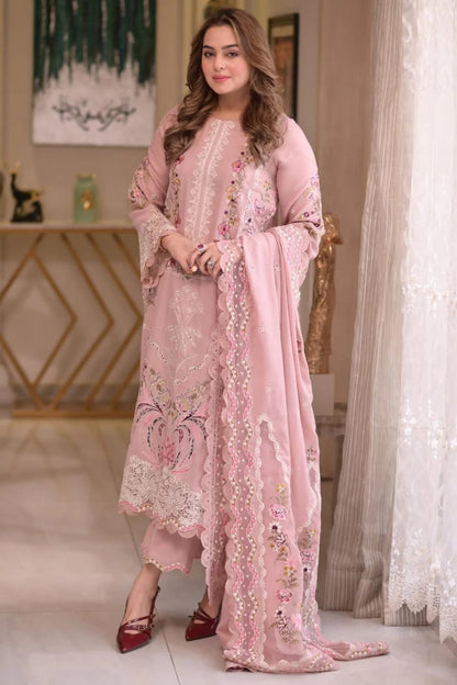 SNS-Lawn Unstitched Embroidered 3pc Suit With Lawn Embroidered Dupatta