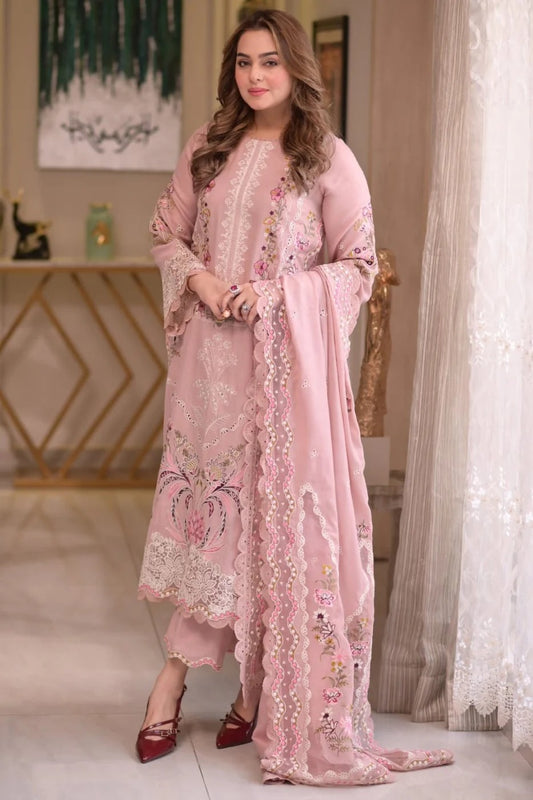 SNS-Lawn Unstitched Embroidered 3pc Suit With Lawn Embroidered Dupatta